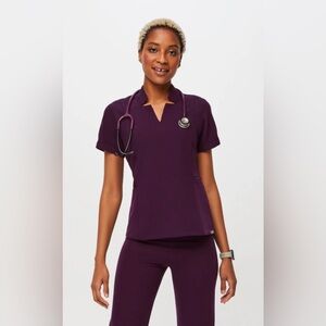 New FIGS Deep Purple V-Neck Inala Slim Scrub Top